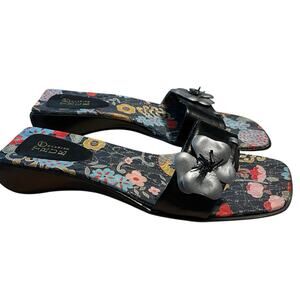 True Meaning Flip Flops Women Size 10 Floral New Black Gray Retro Chic Vibes